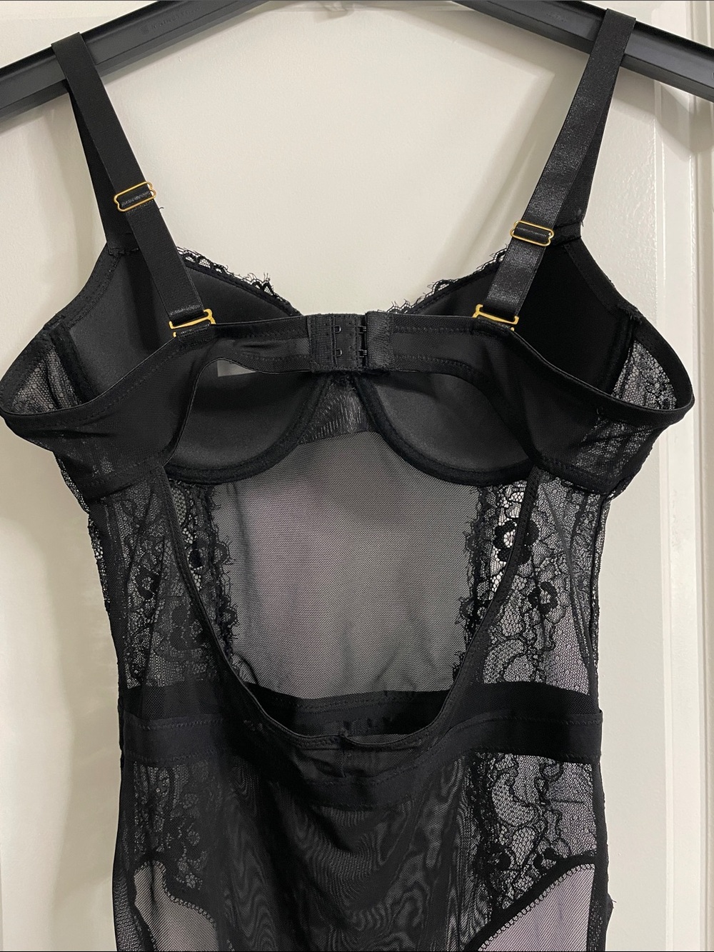 Sophie b. Sexy Black Lace Mesh Strappy Bustier Bodysuit Lingerie Teddy Size L - Picture 5 of 9